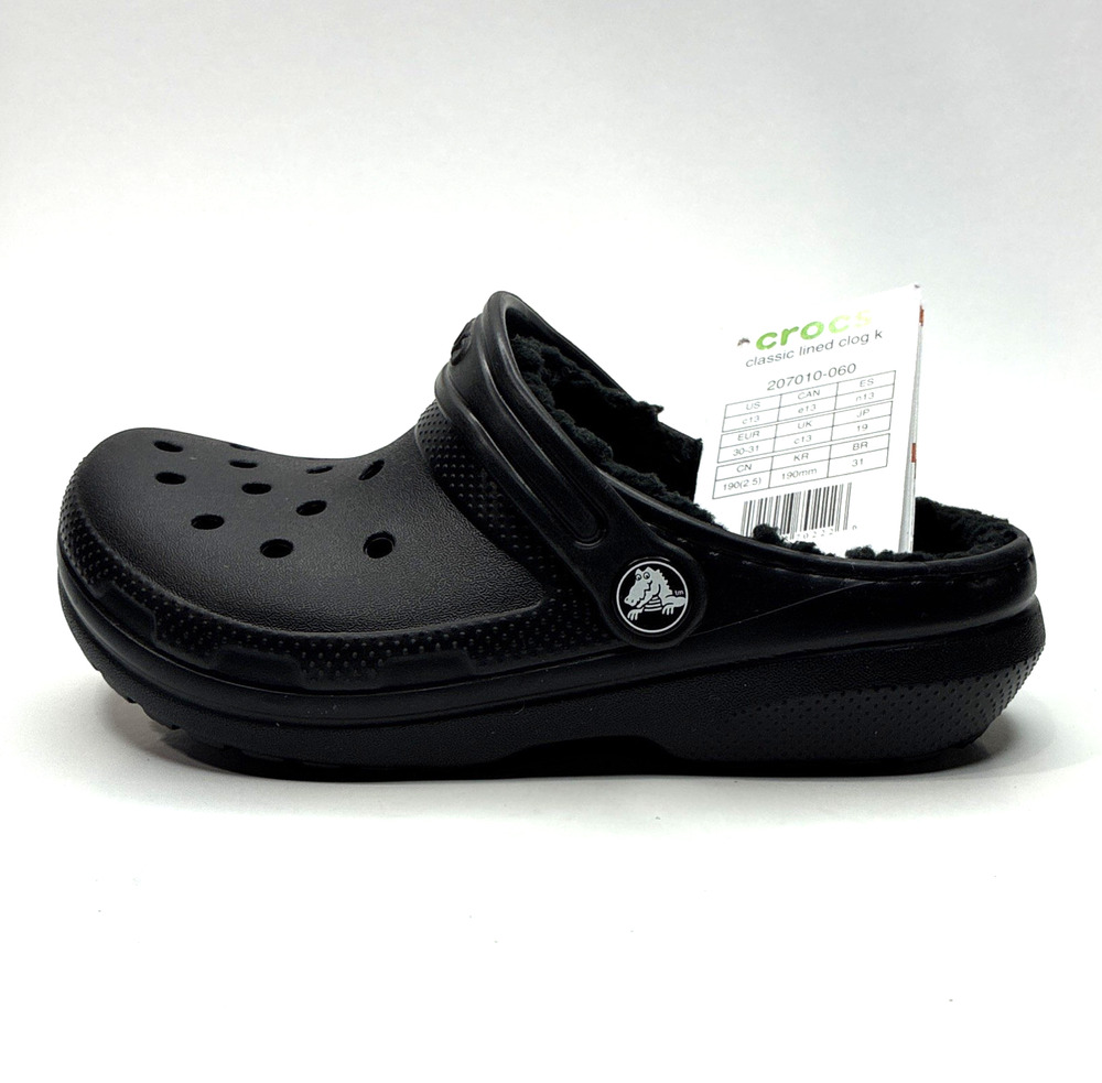 Crocs Classic Lined kids Clog black w/ black lining Unisex Kids US 13